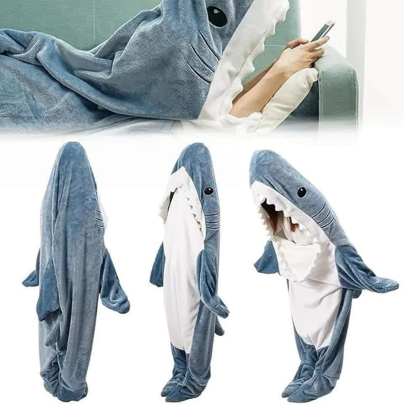現貨-二手，冬天毯子鯊魚睡衣 搞笑有趣交換禮物、鯊魚法蘭絨睡袋 日式鯊魚、造型衣
