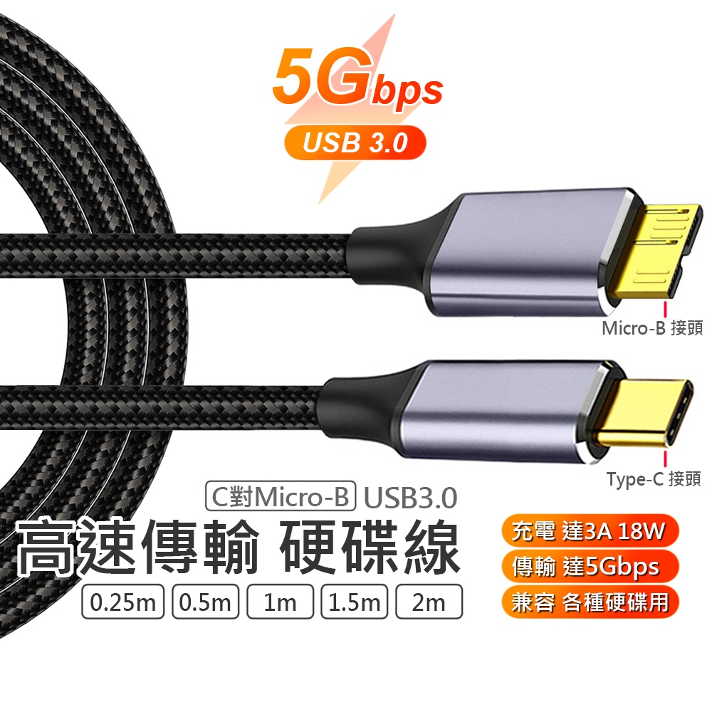 Micro-B Type-C USB 3.0 硬碟 高速 傳輸線 編織線 5Gbps 適用於 三星 WD 威剛 創建 等
