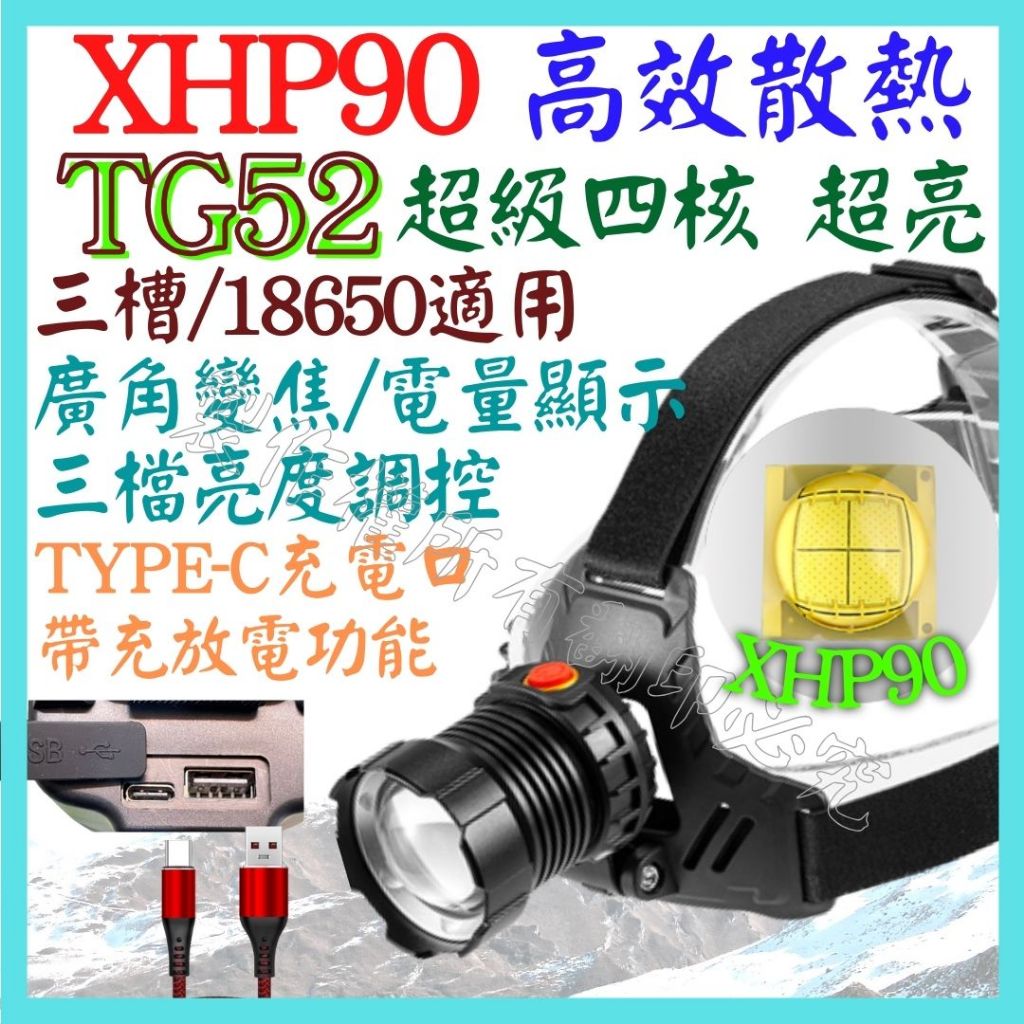 TG52 XHP90 大4核 P90 18650 頭燈 3檔  USB充放電 廣角變焦 P70 工作燈P99【妙妙屋】