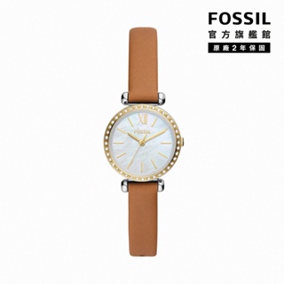 【FOSSIL 官方旗艦館】Tillie Mini 優雅珠光復古環鑽女錶 棕色真皮錶帶 手錶 26MM BQ3900