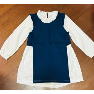 韓國製童裝 女童假兩件長版背心襯衫 120