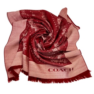 COACH 滿版馬車LOGO100%羊毛絲巾圍巾(楓紅)