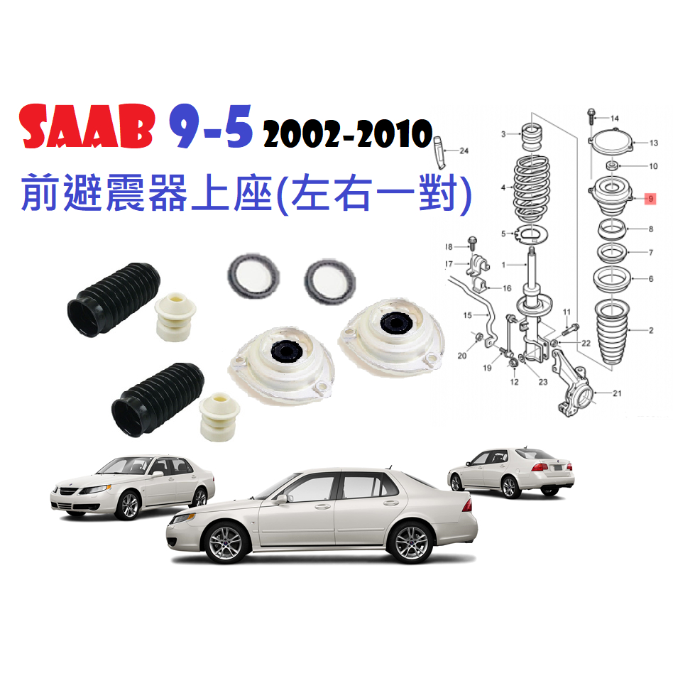 Saab 9-5 2002-2010前避震器上座左右一對（含防麈套＆饅頭＆軸承）