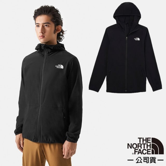 【美國 The North Face】男 款輕薄防潑彈性連帽運動外套 自行車風衣 健行登山防曬夾克_7WCY