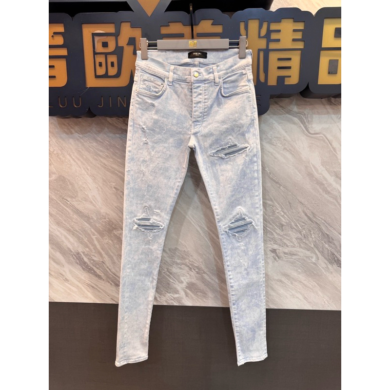 鹿晉歐美精品🦌 Amiri MDS012853 MX1 淺藍雪色刷白彈力牛仔褲