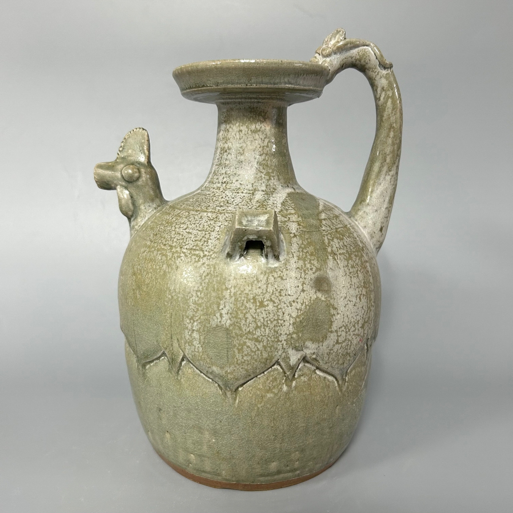 晉朝 青釉盤口龍柄雞首壺 中國 陶器 藝術品 收藏 古玩
