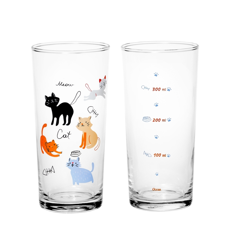 【OCEAN】貓咪刻度杯435ml《WUZ屋子》玻璃杯 水杯 刻度杯 杯子 飲料杯