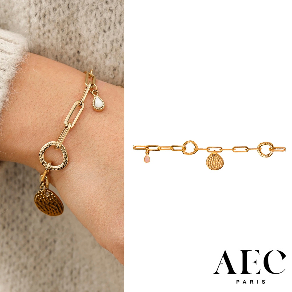 AEC PARIS 巴黎品牌 玫瑰粉晶手鍊 幸運圈金手鍊 CHAIN BRACELET LUCKY