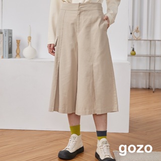 【gozo】天絲棉工裝風8分褲裙(淺卡其/深卡其_M/L) | 女裝 修身 休閒