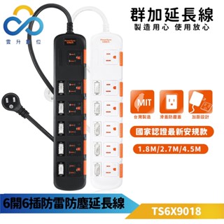 群加延長線 3P 六開6插 滑蓋安全防塵蓋插座-TS6X/356DN-臺灣製