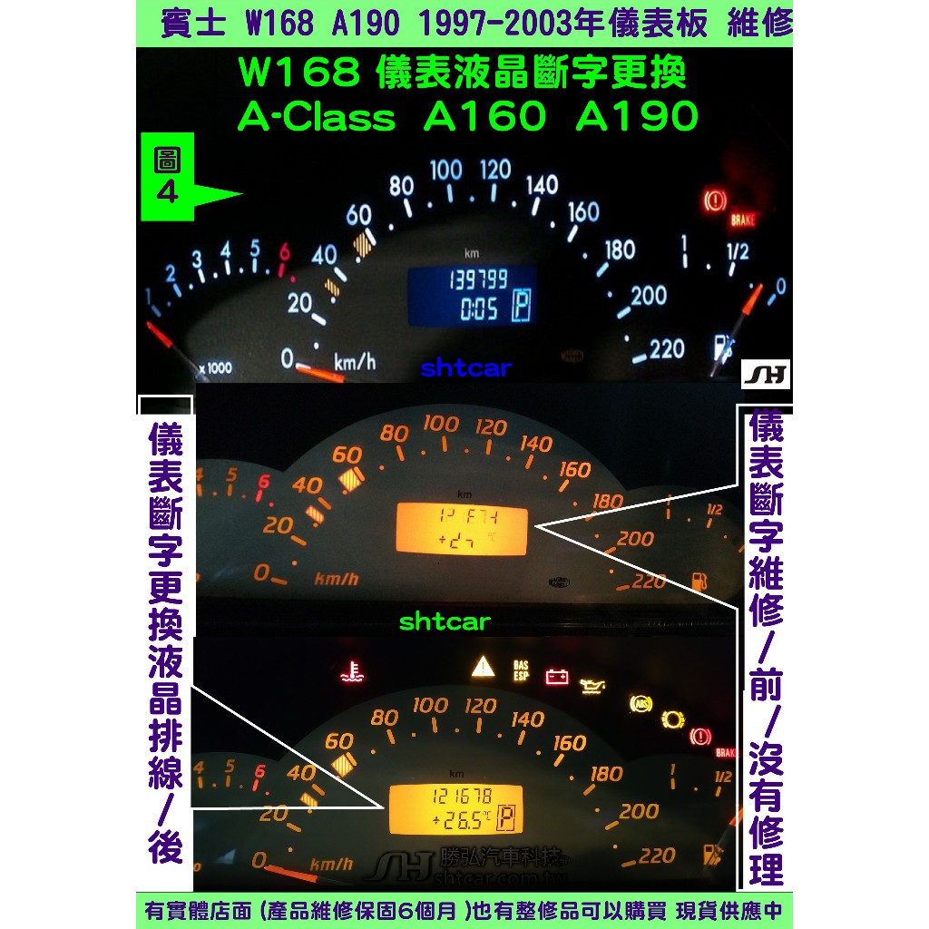 BENZ 賓士 W168 A160 A190 1997- 2003年 儀表維修  大液晶 A-Class 儀表維修