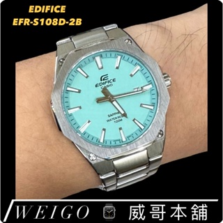 【威哥本舖】Casio台灣原廠公司貨 EDIFICE EFR-S108D-2B 藍寶石鏡面 輕薄八角石英錶