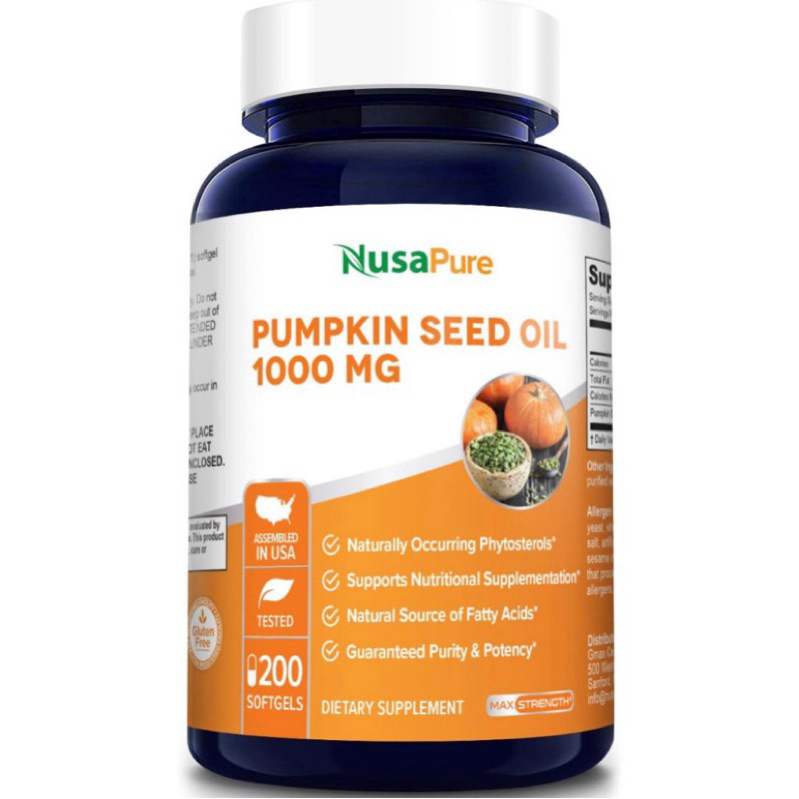 美國原裝 現貨 Nusapure Pumpkin seed oil 南瓜籽油 1000mg 200顆