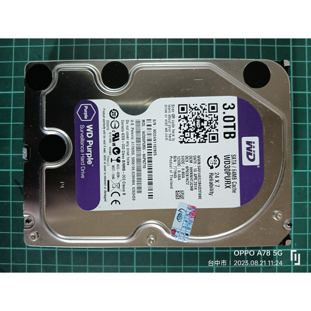 WD 紫標 監控硬碟 3TB 二手良品+ORICO 6518us3 USB3.0 臥式硬碟外接盒3.5吋 2.5吋