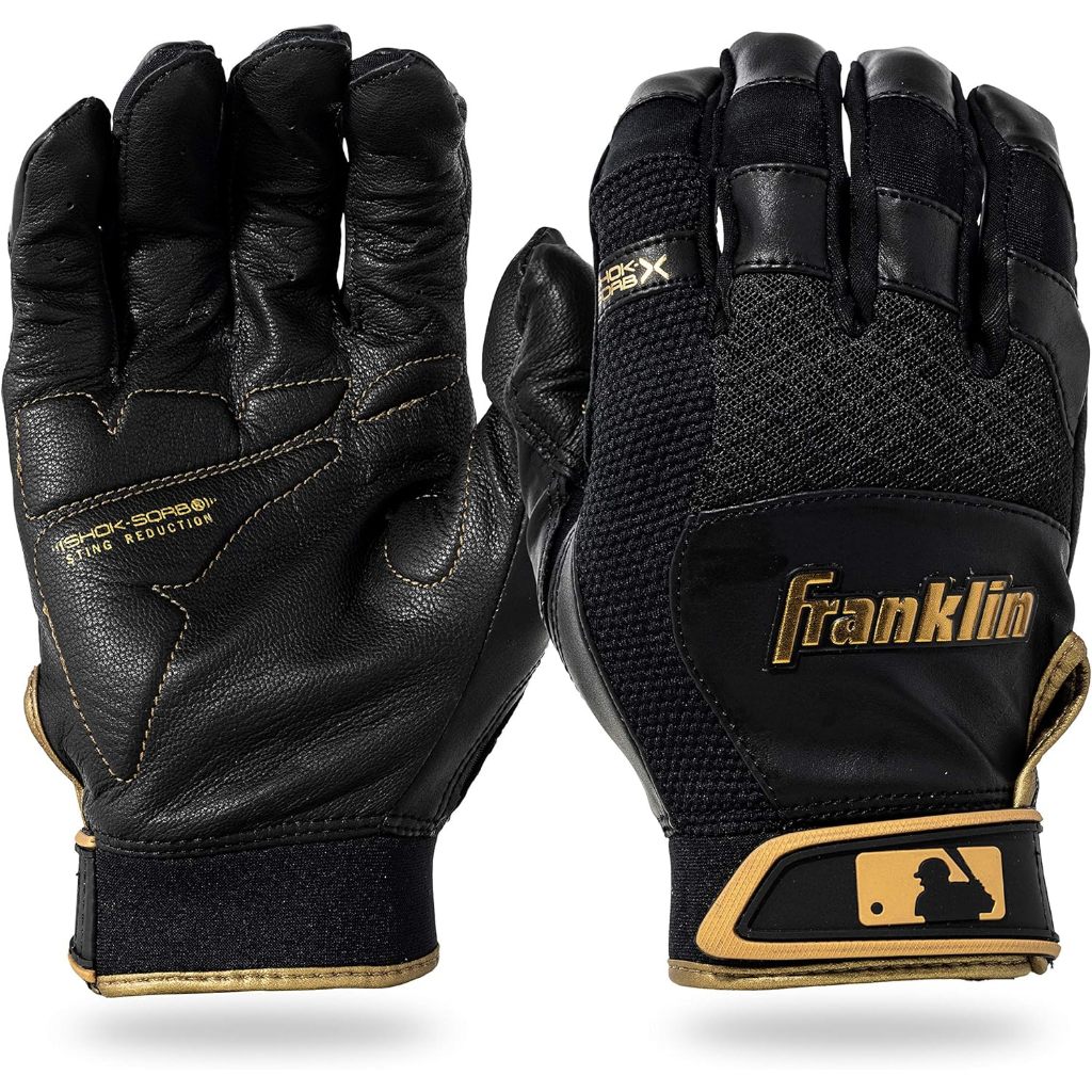 Franklin Sports MLB 棒球擊球手套 打擊手套 Shok-Sorb X  壘球打擊手套 戶外休閒 黑金色