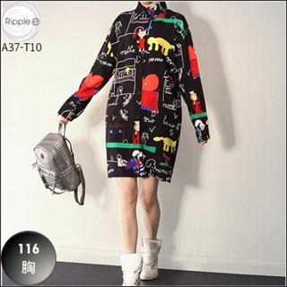 現貨 ⓔureka A37-T10 寬鬆 童趣 插畫 印花 長版上衣 襯衫