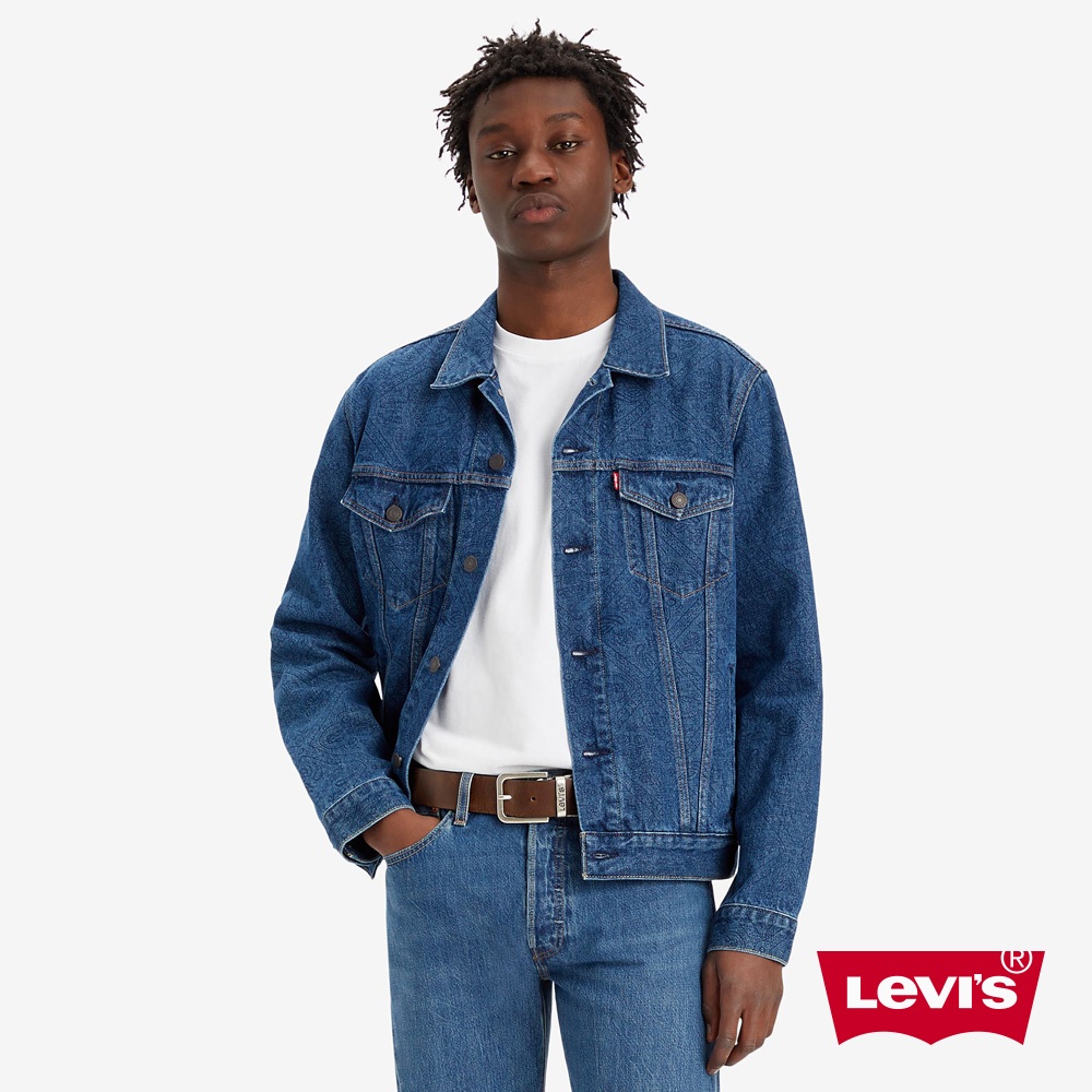 Levis 男款 牛仔外套 Type3 經典修身版型 提花壓印 藍 72334-0408