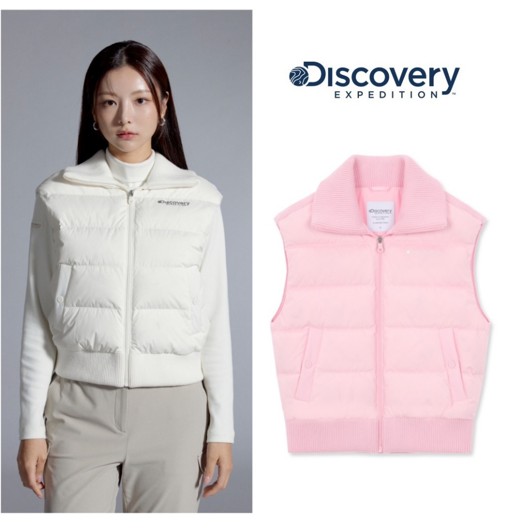 過季特賣❗️韓國 Discovery 23FW 女裝 針織混合鵝絨 翻領短版羽絨背心 DWDVG6036