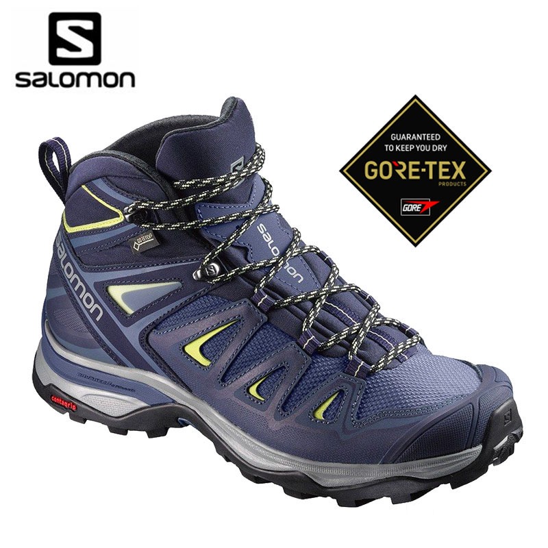 【SALOMON 法國】女 X ULTRA 3 GTX 中筒登山鞋 WIDE 藍/綠 多功能鞋 寬楦 L40129600