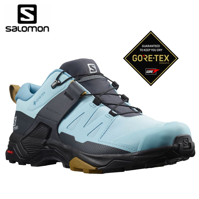 【SALOMON 法國】女 X ULTRA 4 GTX 低筒登山鞋 水晶藍/黑/孜然黃 戶外健行鞋 L41452900