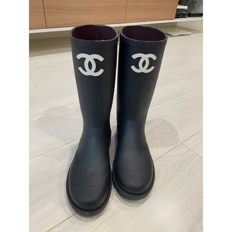全新 現貨 38 Chanel 時髦雨靴 經典黑