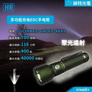 【錸特光電】CYANSKY H1R 700流明 400米 多功能手電筒 EDC 聚光遠射 14500兼容AA 尾部磁吸