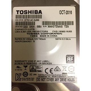 二手 東芝 Toshiba 2TB SATA 3.5吋 硬碟 DT01ACA200