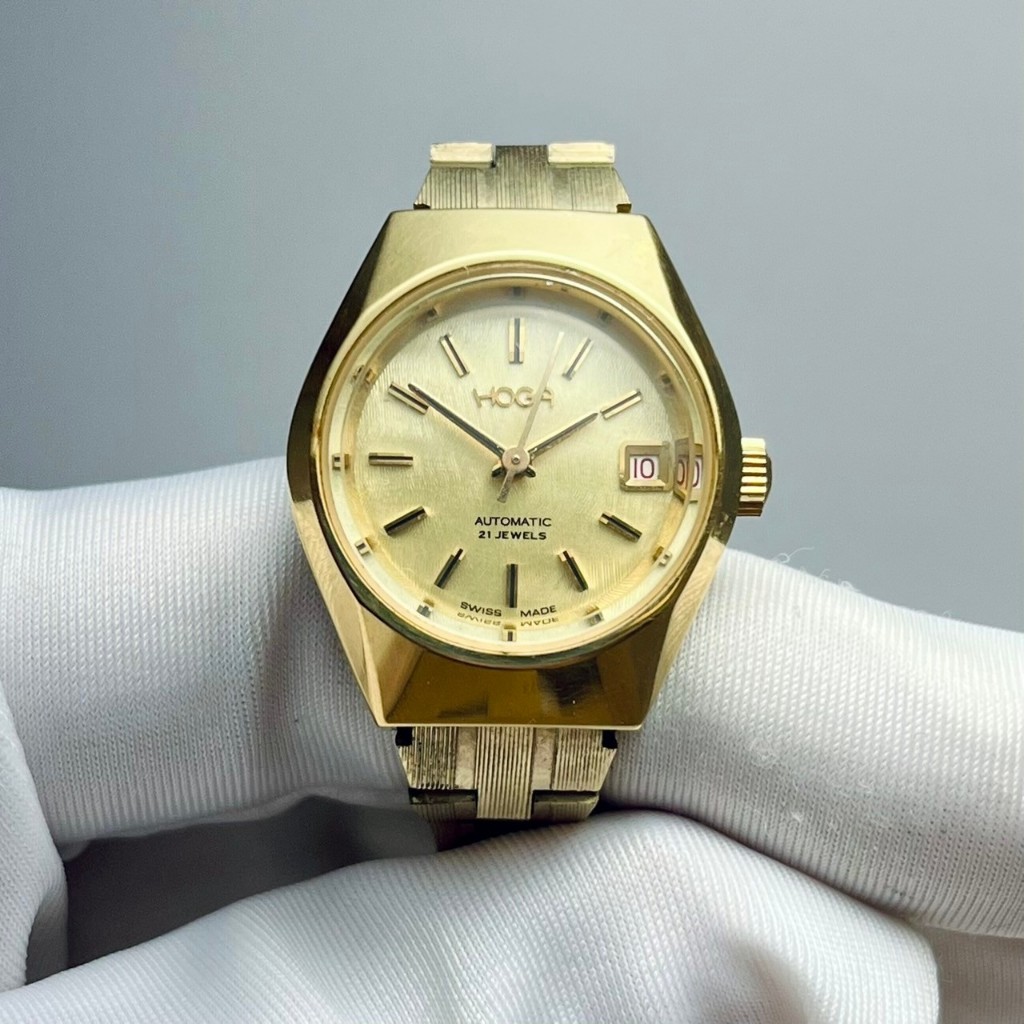 全新 絕美 HOGA 瑞士 SWISS 自動錶 早期老錶 古董錶 仕女錶 手錶 金色 復古 簡約 Vintage 古著