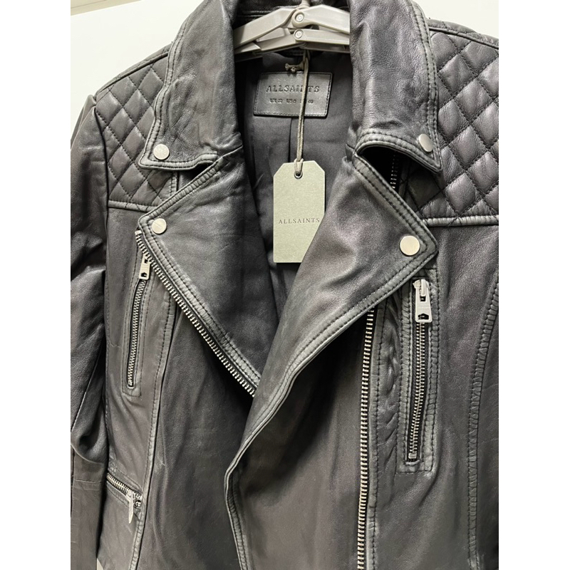 全新 女款ALLSAINTS Cargo Leather Jacket uk12(us8) 超經典菱格紋真皮皮衣