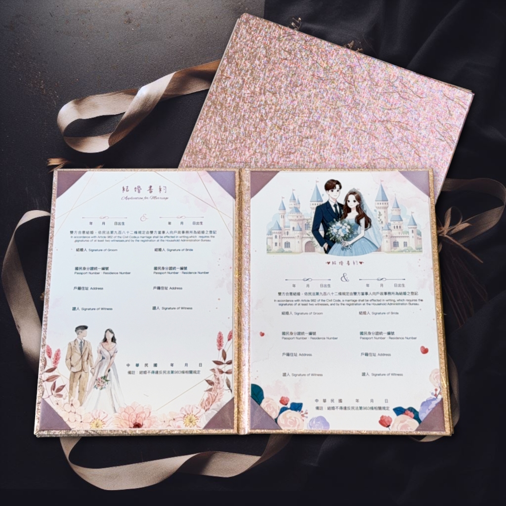 粉玫瑰金 素面雙邊書夾➕結婚書約🉑印資料🉑戶政事務所使用 異性結婚證書 結婚書約夾 結婚證書夾
