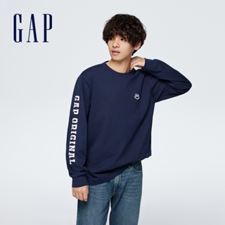 Gap 男裝 Logo純棉印花圓領長袖T恤-海軍藍(885523)