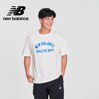 【New Balance】 NB 撞色標語短袖上衣_男性_白色_MT41514SST