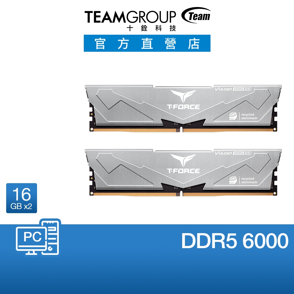十銓 TEAM T-FORCE VULCAN ECO DDR5-6000 32G(16G*2)-銀CL30