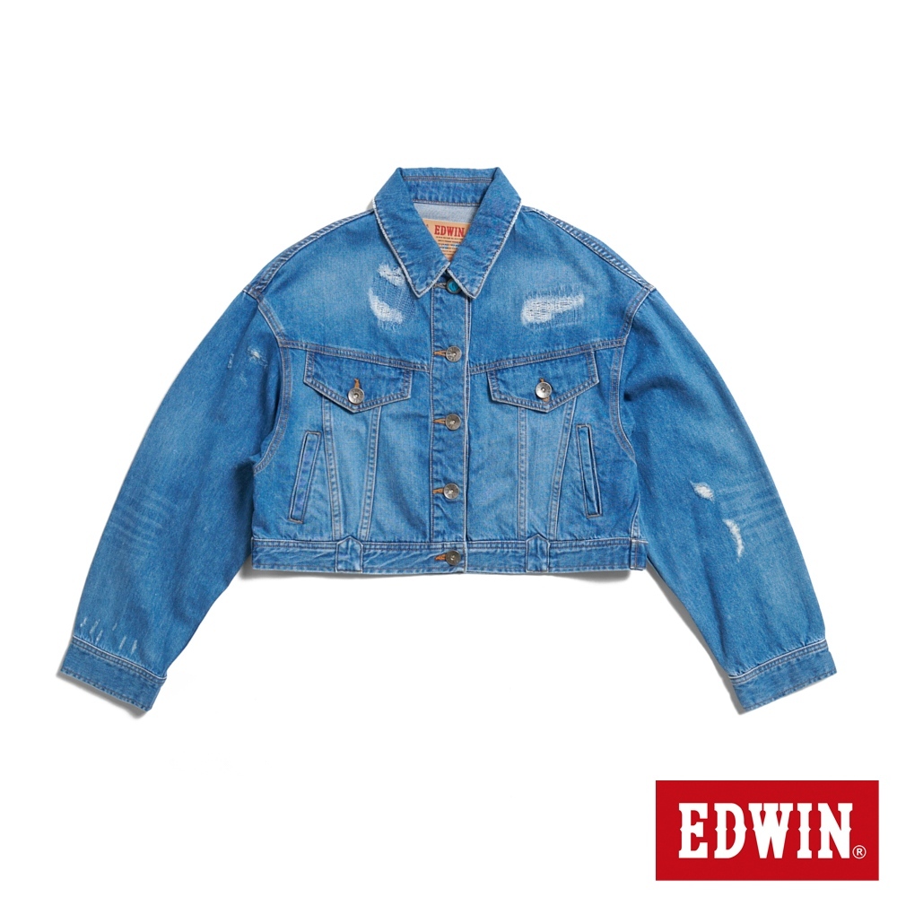 EDWIN 女款 短版牛仔外套(石洗藍)