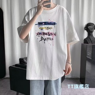 TT旗艦店 M-5XL 韓版夏季衣服 字母印花短T 大尺碼上衣 情侶裝 t恤 五分袖 圓領t 男生短袖寬鬆T恤T407