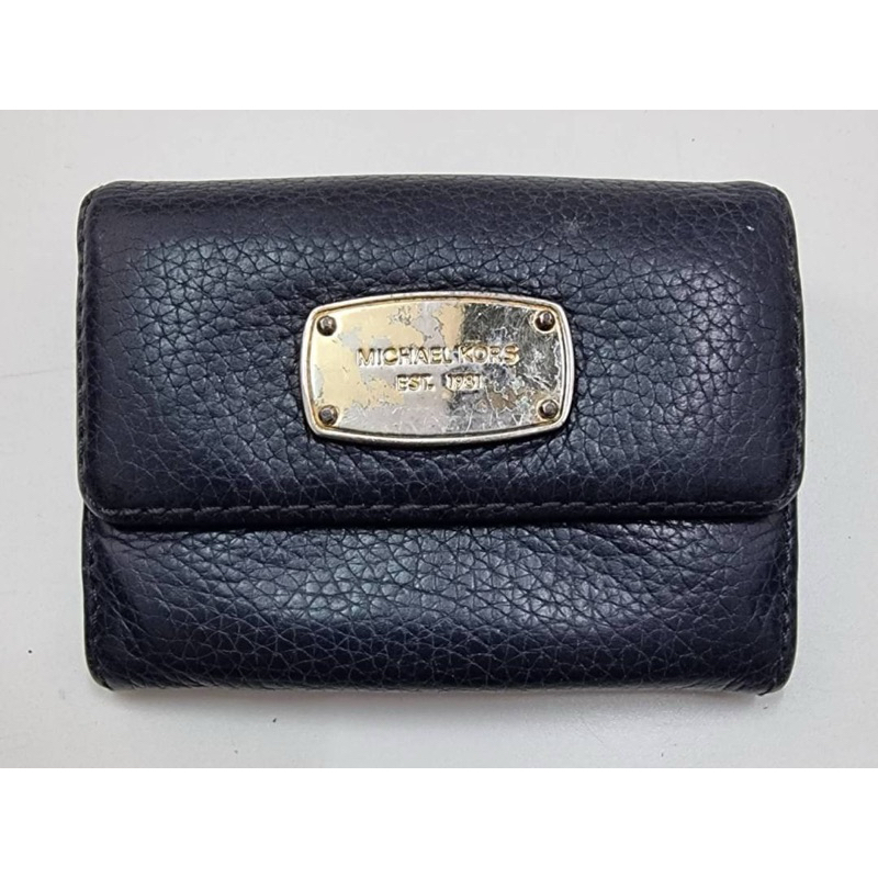 二手Michael Kors 深藍色真皮短夾皮包Blue Leather Trifold Wallet