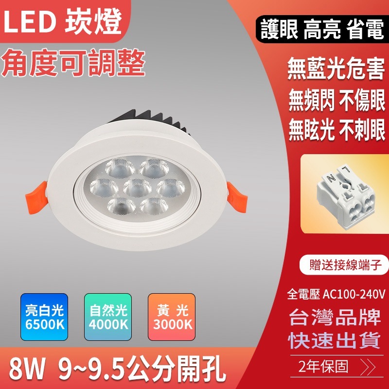 8W LED 崁燈 9cm 9.5cm崁入孔徑 CNS認證 投射燈 射燈 9公分 9.5公分 快速接頭 保固兩年