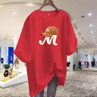 伊人衣舍 大碼女裝 短袖女 純棉短袖t恤女 中長款 夏季衣服女 韓版寬鬆上衣短袖 潮牌上衣 oversize T恤