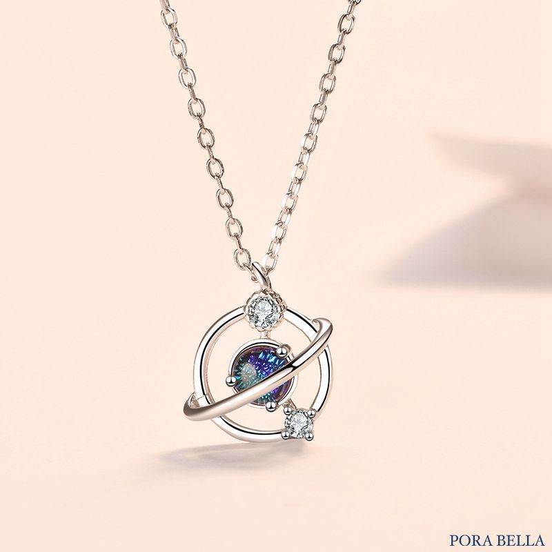 <Porabella>925純銀夢幻星球項鍊 藍寶石項鍊  輕奢小眾ins項鍊 日韓氣質  Necklace