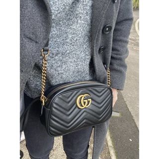 【折扣現貨】正品Gucci GG Marmont small Bag 黑色山行紋皮革小款拉鍊相機包 金鍊包 447632