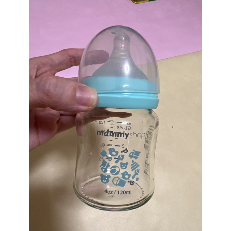 媽咪小站Mammyshop母感體驗2.0防脹氣寬口玻璃奶瓶 120ml