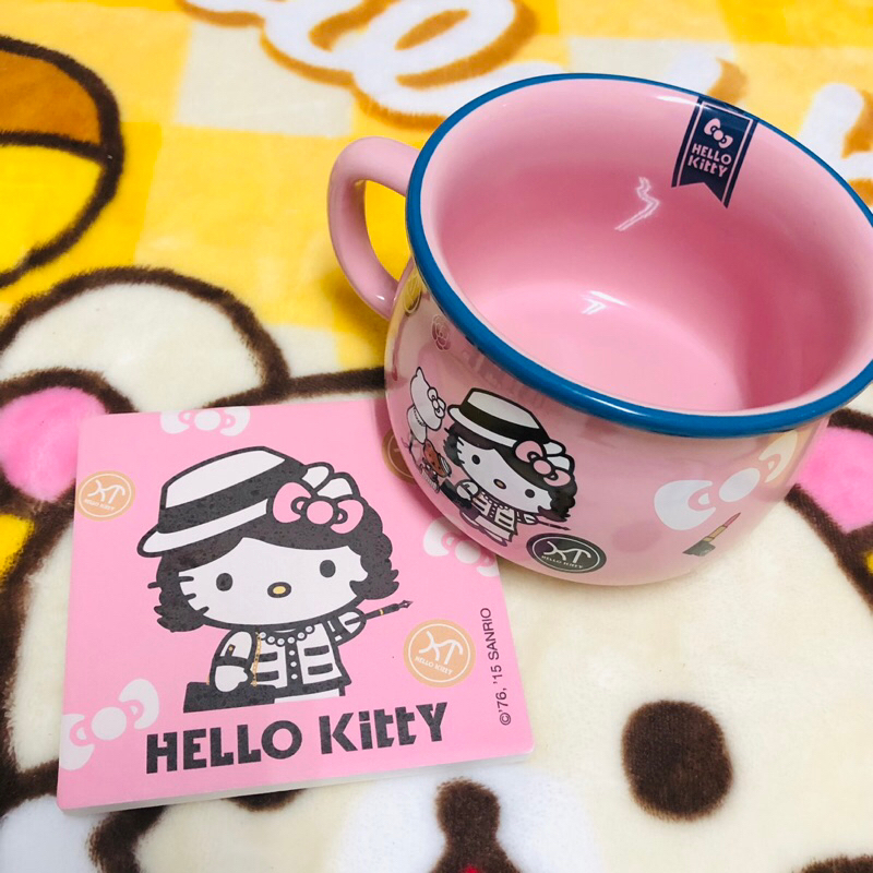 三麗鷗 Hellokitty 陶瓷馬克杯 吸水杯墊組 凱蒂貓 正版授權 仿琺瑯馬克杯碗組 KT法國 時尚風 粉色馬克杯
