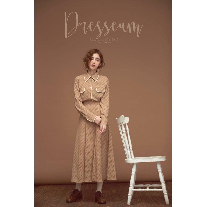 Dresseum 滴答滴答 斜紋鑲邊襯衫+斜紋長裙整套