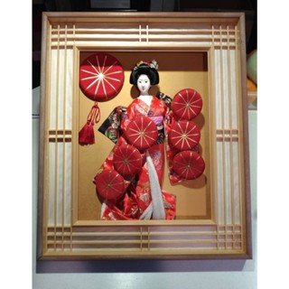 日本藝妓 人偶娃娃 木框玻璃 壁掛 擺飾