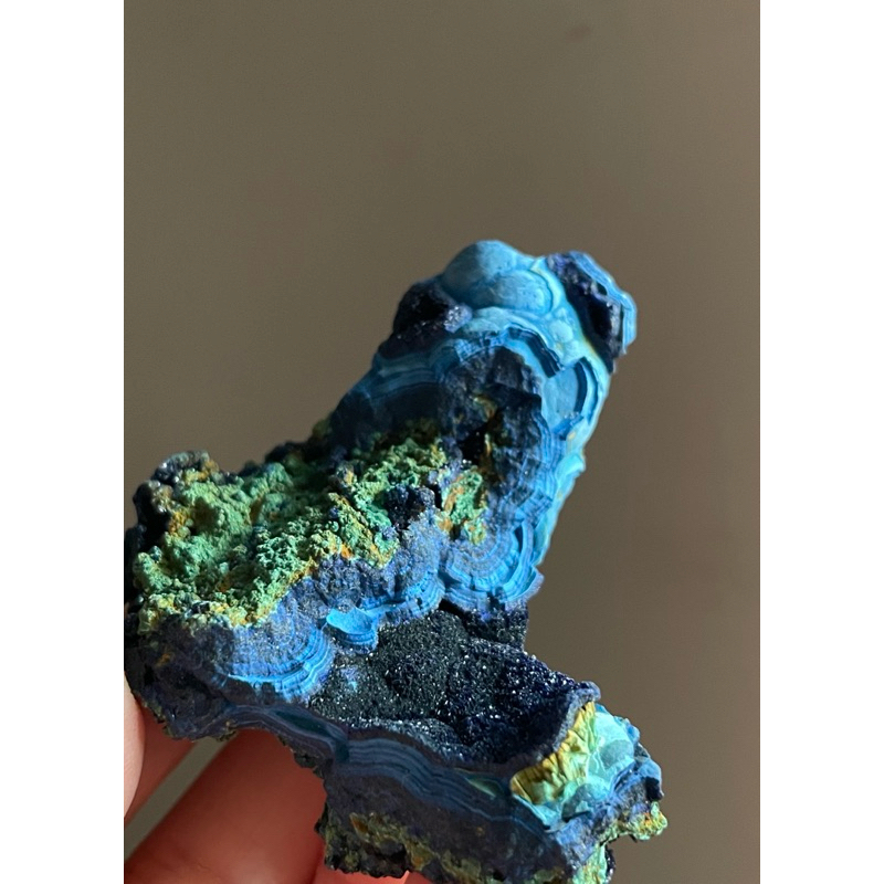 藍銅礦共生孔雀石原礦水晶礦石