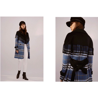 專櫃品牌MOMA 英國學院風經典藍格紋 流蘇假斗篷 羊毛大衣