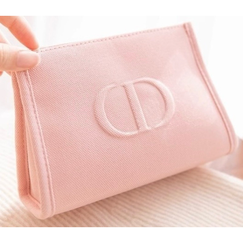 現貨Dior粉色帆布手拿包化妝包