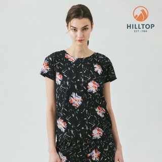 【Hilltop山頂鳥】抗UV吸濕快乾彈性印花短袖上衣 女款 黑色印花｜PS06XF66ECAZ