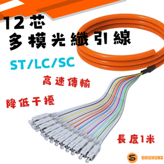 多模光纖引線 光纖尾纖 SC/LC/ST 12芯束狀光纖 Pig tail （單人作業免記號、國際色碼辨認線號）