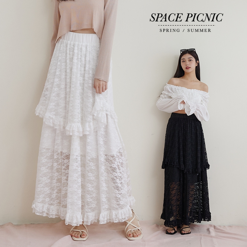 [明天出貨] Space Picnic｜布蕾絲微透蛋糕裙-2色(現貨)【C24011034】